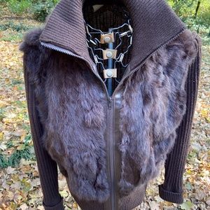 Rabbit Fur Front Sweater Jacket